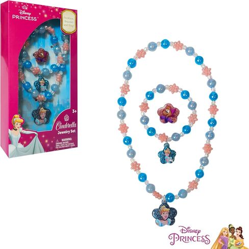 LUV HER Disney Princess Belle Girls Jewelry Set - Dress up 9 Piece Toy Jewelry Box Set with Bead Necklace, Bracelet and Ring - Play Accessories - Ages 3+ in Saudi Arabia