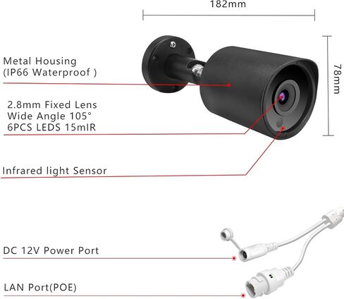 كاميرا أمان IP Poe IP 5MP ، H.265 BULLET IP كاميرا بزاوية واسعة 105 درجة ، وعدسة 2.8 ملم ، ورؤية ليلية 80 قدمًا ، متوافقة مع NVRs من طرف ثالث (أبيض) in Kuwait
