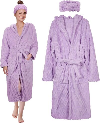 Womens Robe Premium Microfiber Bathrobe Full Length,Fluffy Cozy Warm Bathrobes for Women, Shower Spa Long Robes Female - Bean Green in Saudi Arabia
