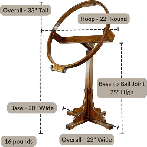 Dutchcrafters Solid Oak Wood 22 بوصة مستديرة كبيرة لحاف كبير الإمالة مع حامل ، إطار خياطة اللحف بالخياطة اليدوية - Amish Made in America (الجوز المتوسط) in Saudi Arabia