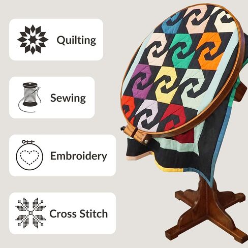 Dutchcrafters Solid Oak Wood 22 بوصة مستديرة كبيرة لحاف كبير الإمالة مع حامل ، إطار خياطة اللحف بالخياطة اليدوية - Amish Made in America (الجوز المتوسط) in Saudi Arabia