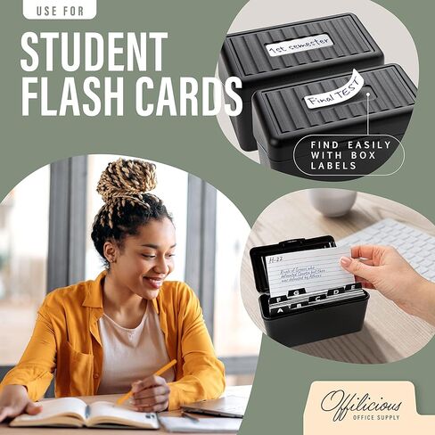 مربع حامل بطاقة الفهرس 3x5 - منظم بطاقات العمل المتميز لبطاقات الفلاش والبطاقات المطلقة والوصفات - علبة صناديق الوصفة مع فواصل وعلامات بطاقات الفهرس البلاستيكي in Kuwait