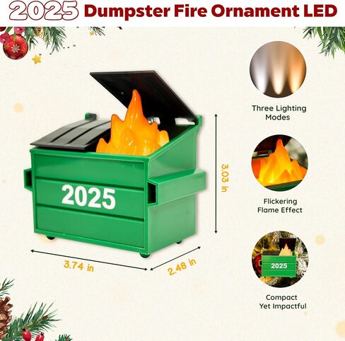 2024 Dumpster Fire Ornament LED، زخرفة Dumpster مع 3 أوضاع إضاءة، هدية حريق لهب وامضة، زينة عيد الميلاد المضحكة 2024، ديكور مكتب عيد الميلاد (حزمة 1) in Saudi Arabia