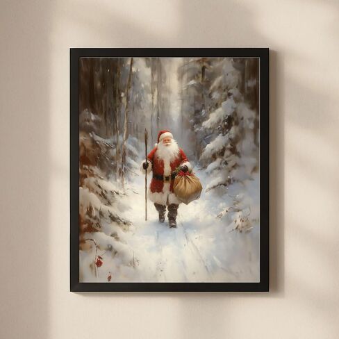 Santa Is Coming To Town Painting Print, Vintage Cozy Santa Claus Wall Art, Country Cabin Decor, Winter Core Holiday Print, Cottage Core Winter Wall Decor (11x14 inch Print Unframed) in Saudi Arabia