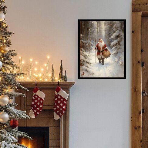 Santa Is Coming To Town Painting Print, Vintage Cozy Santa Claus Wall Art, Country Cabin Decor, Winter Core Holiday Print, Cottage Core Winter Wall Decor (11x14 inch Print Unframed) in Saudi Arabia