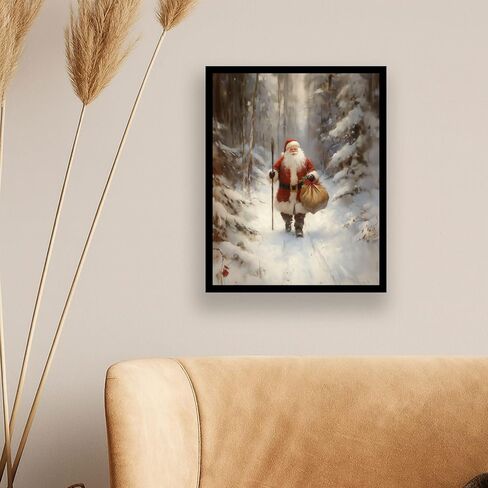 Santa Is Coming To Town Painting Print, Vintage Cozy Santa Claus Wall Art, Country Cabin Decor, Winter Core Holiday Print, Cottage Core Winter Wall Decor (11x14 inch Print Unframed) in Saudi Arabia
