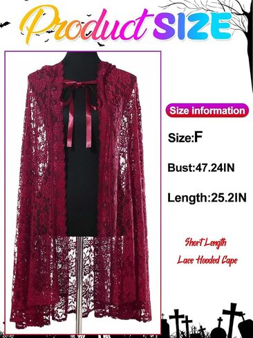 GORAIS Black Lace Hooded Cape Short Sheer Cloak Halloween Cosplay Costume for Women in Kuwait