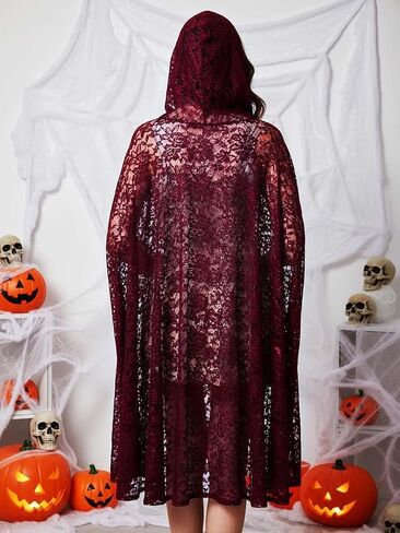 GORAIS Black Lace Hooded Cape Short Sheer Cloak Halloween Cosplay Costume for Women in Kuwait
