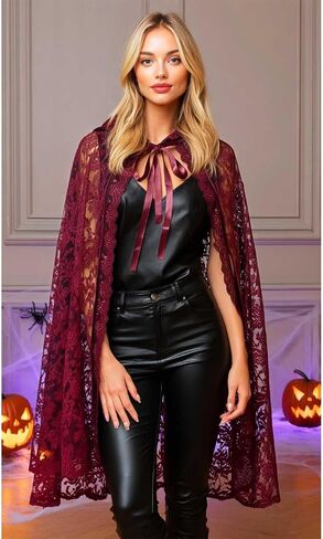 GORAIS Black Lace Hooded Cape Short Sheer Cloak Halloween Cosplay Costume for Women in Kuwait