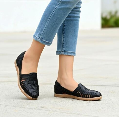 Women's Leather Mexican Huarache Sandals, hand woven shoes for Women, Mexican closed toe sandals, 326 (8, Brown) in Saudi Arabia