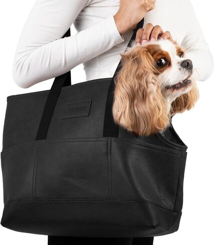 Luxury Woven Dog Purse Carrier - Cozy Faux Leather, Secure Harness Clip, Black Tote Bag for Small Dogs and Puppies in Kuwait