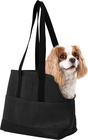 Luxury Woven Dog Purse Carrier - Cozy Faux Leather, Secure Harness Clip, Black Tote Bag for Small Dogs and Puppies in Kuwait