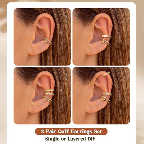 Milacolato 925 Sterling Silver Ear Ear Kuffs غير ثقب للنساء ، أقراط أذن أذن مطلية بذهب الذهب 14K للآذان الحساسة ، مقطع عصري على حلبة حلزوني القضبان المداخن. in Saudi Arabia