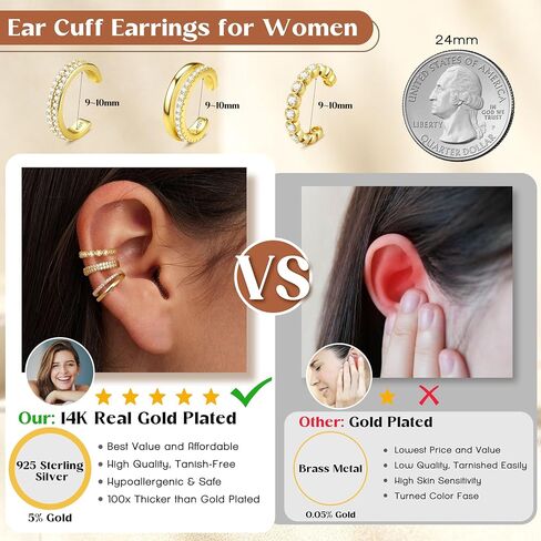 Milacolato 925 Sterling Silver Ear Ear Kuffs غير ثقب للنساء ، أقراط أذن أذن مطلية بذهب الذهب 14K للآذان الحساسة ، مقطع عصري على حلبة حلزوني القضبان المداخن. in Saudi Arabia