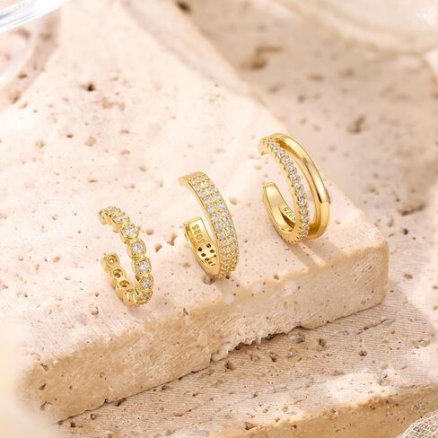 Milacolato 925 Sterling Silver Ear Ear Kuffs غير ثقب للنساء ، أقراط أذن أذن مطلية بذهب الذهب 14K للآذان الحساسة ، مقطع عصري على حلبة حلزوني القضبان المداخن. in Saudi Arabia