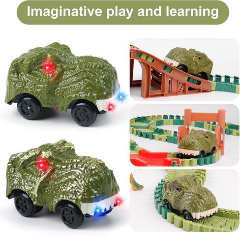 Dinosaur Track Toys for Kids - Best Birthday Gifts for 3 4 5 6 7 Year Old Boys, Flexible Race Car Track Set with Light & Sound, Create a Dino World Adventure in Saudi Arabia