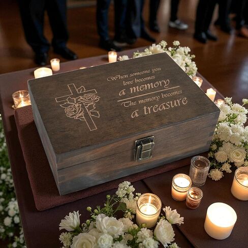 صندوق ذاكرة الزفاف المحفور - صندوق تذكار خشبي للعروس والعريس ، وعود الزواج ، أو الذكرى الأولى - الحجم المتوسط ​​- الجوز المظلم - 8.5 × 6 × 3 في in Kuwait