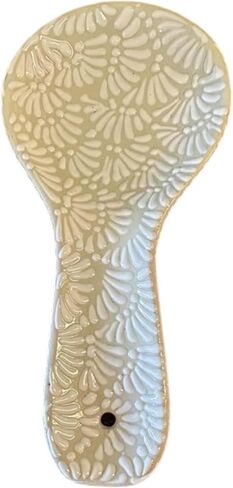 Talavera Style Spoon Rest – New Design, 10" x 5" Ceramic Handmade Mexican Pottery, Decorative Wall Hanging (Tan on white) in Kuwait
