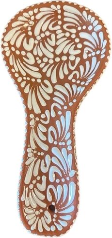 Talavera Style Spoon Rest – New Design, 10" x 5" Ceramic Handmade Mexican Pottery, Decorative Wall Hanging (Tan on white) in Kuwait