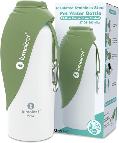 Lumoleaf معزول الكلب زجاجة مياه ماء 27 أوقية من الفولاذ المقاوم للصدأ - حافظ على الماء بارد أو دافئ ، وعاء مياه حيوان أليف محمولة للسفر ، ودليل تسرب على نطاق واسع لسهولة ملء الجليد وتنظيفه مياه الحيوانات الأليفة in Kuwait