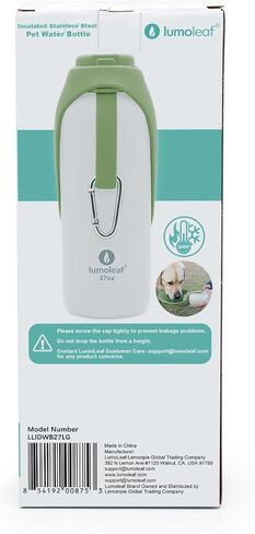 Lumoleaf معزول الكلب زجاجة مياه ماء 27 أوقية من الفولاذ المقاوم للصدأ - حافظ على الماء بارد أو دافئ ، وعاء مياه حيوان أليف محمولة للسفر ، ودليل تسرب على نطاق واسع لسهولة ملء الجليد وتنظيفه مياه الحيوانات الأليفة in Kuwait