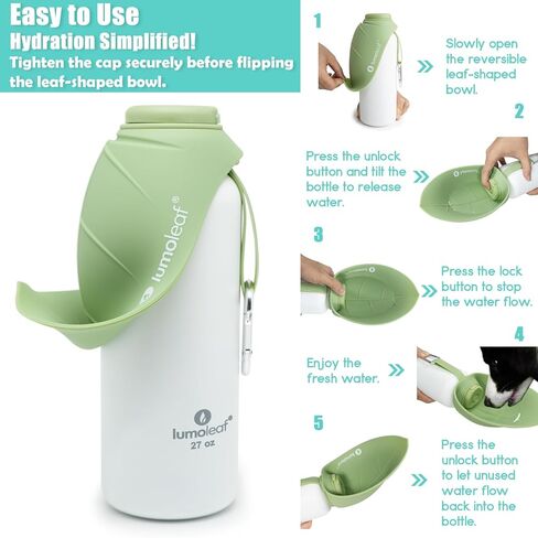Lumoleaf معزول الكلب زجاجة مياه ماء 27 أوقية من الفولاذ المقاوم للصدأ - حافظ على الماء بارد أو دافئ ، وعاء مياه حيوان أليف محمولة للسفر ، ودليل تسرب على نطاق واسع لسهولة ملء الجليد وتنظيفه مياه الحيوانات الأليفة in Kuwait