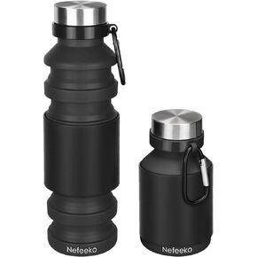 Nefeeko Collapsible Water Bottle, Reuseable BPA Free Silicone Foldable Water Bottles for Travel Gym Camping Hiking, Portable Leak Proof Sports Water Bottle with Carabiner