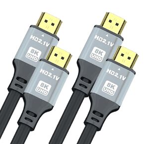 jojobnj HDMI Cable 3FT 2-Pack, 48Gbps 8K@60Hz 4K@120Hz, HDCP 2.2 & 2.3, DTS:X, HDR 10 Compatible with Roku TV/eARC/3D/PS5/HDTV/Laptop/Blu-ray High Speed HDMI Cable(Silver)
