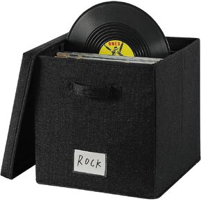 DYWMM 13-Inch Vinyl Record Storage Box with Divider, Album Storage for Vinyl Records up to 50+ 12-Inch Albums, LP Album Storage with Lid, Decorative Moving Box for Records (Grey)