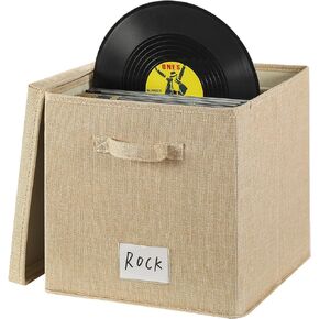 DYWMM 13-Inch Vinyl Record Storage Box with Divider, Album Storage for Vinyl Records up to 50+ 12-Inch Albums, LP Album Storage with Lid, Decorative Moving Box for Records (Grey)