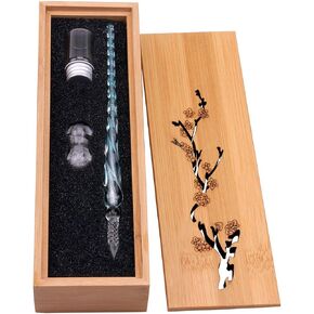 Glass Dip Pen Set Vintage Handmade Glass Signature Pen Elegant Crystal Dip Pen Sign Gift Pen (Light Blue)