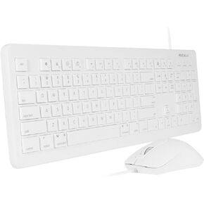 Macally 104 Key USB Wired Keyboard and Mouse Combo with Apple Shortcut Keys for Mac, iMac, Macbook, and Windows PC (MKEYECOMBO), White
