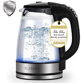 Plaman Electric Kettle Temperature Control - Keep Warm Hot Water Boiler, Double Wall Tea kettle for Boiling Water 6 Presets 1500W 4 Hours 1.7L LED Auto Shut Off Cordless