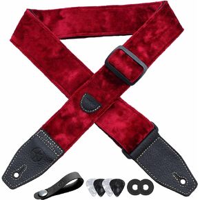 YIKOKO Guitar Strap 2 inch Velvet Guitar Straps with Full Grain Leather End, for Bass Electric and Acoustic Guitars, Free Strap Button, 2 Strap Locks and 4 Guitar Picks
