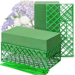 Large Size Floral Foam Blocks for Fresh and Artificial Flowers, Wet Florist Foam Cage for Wedding Holiday Decorations (2 Foam with cage)
