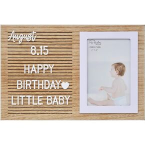 Veskaoty Wood Letter Board Picture Frame with 493 Letters, Numbers & Symbols - 11.8 x 7.9 inch Changeable Message Board Photo Frame for Family, Babies, Pets