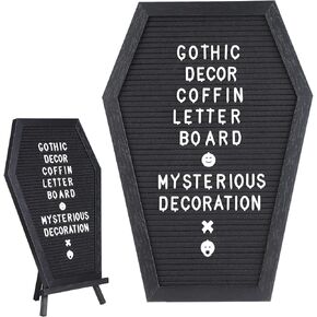 Coffin Letter Board, Gothic Decor Message Board with 170 Precut Characters, Spooky Letterboard for Tabletop or Wall, Creepy Halloween Party Home Office School Decor (As Shown)