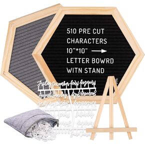 Waline Double Sided Felt Letter Board Kit with 510 Letters, Wooden Stand, Bag - Hexagon & Square Boards for Home, Baby Nursery, School, Office