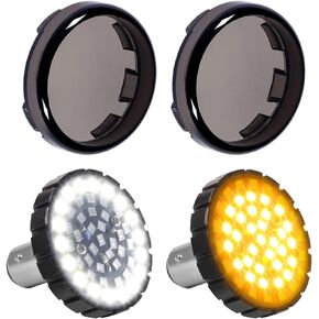 PBYMT 2" Bullet 1157 LED Front Turn Signal Light Smoke Lenses Covers Compatible for Harley Davidson Sportster Softail Touring Electra Street Glide Road King 1997-2024