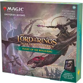 Magic The Gathering The Lord of The Rings: Tales of Middle-Earth Scene Box - Flight of The Witch-King (6 Scene Cards, 6 Art Cards, 3 Set Boosters + Display Easel)