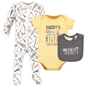 Hudson Baby Unisex Baby Cotton Sleep and Play, Bodysuit and Bandana Bib Set, Construction Work, 3-6 Months