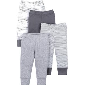 Lamaze Organic Baby Baby Infant Pull On Jogger 4 Pack Pants, Grey Solid/Striped, Newborn