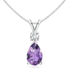 Angara Natural Amethyst Teardrop Pendant Necklace for Women, Girls with Diamond in 925 Silver/14K Solid Gold/Platinum 950 | February Birthstone Jewelry Gift for Her