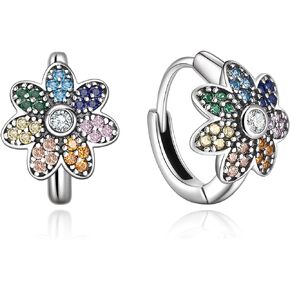 Flower Huggie Hoop Earrings Multicolor CZ Hypoallergenic Vintage Floral Flower Small Hoop Earrings for Women Girls