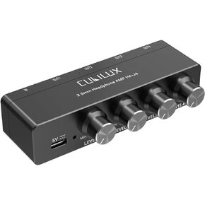 Cubilux 4-Way Headphone Amplifier 3.5mm with Volume Adjustment,Multiple Headphone Jack Splitter for Share Music,Headphone Amplifier for Speaker Earphones Laptop Player-5V DC Power Supply