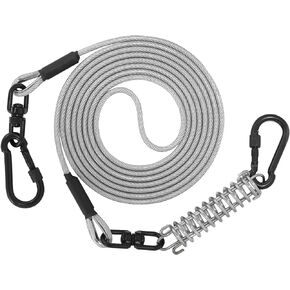 Sisifish Pet Tie Out Cable for Dogs, Dog Tie Out Cable, Dog Runner Cable with Swivel Hook and Shock Spring, Dog Leash Run Tether for Yard Outdoor and Camping (Red, 5MM*10FT)