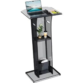 YITAHOME Clear Acrylic Podium Stand-47 Inches Podium Pulpit with Handle for Church, Weddings, and Conferences,Lectern Portable Podium Stand with Reading Surface and Storage Shelf, Table Top Podium