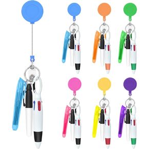 DLUGOPIS Nurse pen set include 6 pieces Tip Highlighter 6 pieces Permanent Marker Pen And 6 pieces Retractable Ball Pen Pack With 6 pieces Nurse Badge Clip Retractable ID Name Reels 24 Pieces