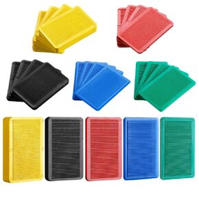 Pangda 300 Pieces Structural Tile Plastic Shims for Leveling, 0.08 Inch 0.11 Inch 0.14 Inch 0.2 Inch and 0.39 Inch Plastic Flat Shims Furniture Shims for Toilet Door, Yellow Red Black Green and Blue