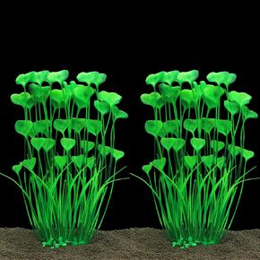JIH Plastic Plants for Aquarium,Tall Artificial Plants for Fish Tank Decor 15.6 Inch (2 Pcs) (Green)